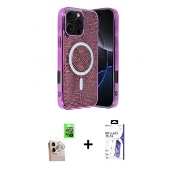 MARSİLYAN™- iPhone 16 Pro Max Kılıf Eksen Çizgi - Siyah Bilvis 3X AR HD Cam Ekran Koruyucu + Raze Metal Kamera Lens - NLGY