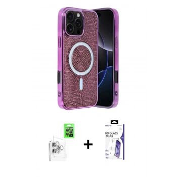 MARSİLYAN™- iPhone 16 Pro Max Kılıf Eksen Çizgi - Siyah Bilvis 3X AR HD Cam Ekran Koruyucu + Raze Metal Kamera Lens - BZ