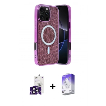 MARSİLYAN™- iPhone 16 Pro Max Kılıf Eksen Çizgi - Siyah Bilvis 5in1 3D Magic Cam Ekran Koruyucu + Bilvis Titan Kamera Lens - SH
