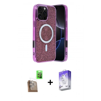 MARSİLYAN™- iPhone 16 Pro Max Kılıf Eksen Çizgi - Siyah Bilvis 5in1 3D Magic Cam Ekran Koruyucu + Raze Metal Kamera Lens - CLTM