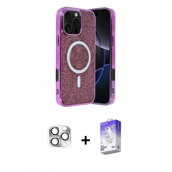 MARSİLYAN™- iPhone 16 Pro Max Kılıf Eksen Çizgi - Siyah Bilvis 5in1 3D Magic Cam Ekran Koruyucu + Pers Alüminyum Kamera Lens - GS