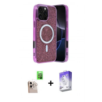 MARSİLYAN™- iPhone 16 Pro Max Kılıf Eksen Çizgi - Siyah Bilvis 5in1 3D Magic Cam Ekran Koruyucu + Raze Metal Kamera Lens - NLGY