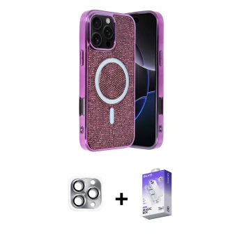 MARSİLYAN™- iPhone 16 Pro Max Kılıf Eksen Çizgi - Siyah Bilvis 5in1 3D Magic Cam Ekran Koruyucu + Pers Alüminyum Kamera Lens - GI