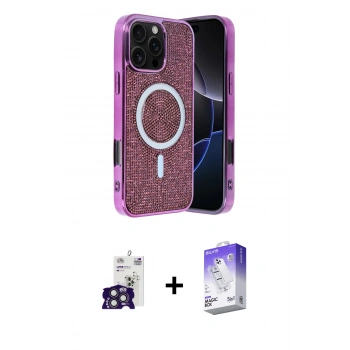MARSİLYAN™- iPhone 16 Pro Max Kılıf Eksen Çizgi - Siyah Bilvis 5in1 3D Magic Cam Ekran Koruyucu + Bilvis Titan Kamera Lens - TMGI