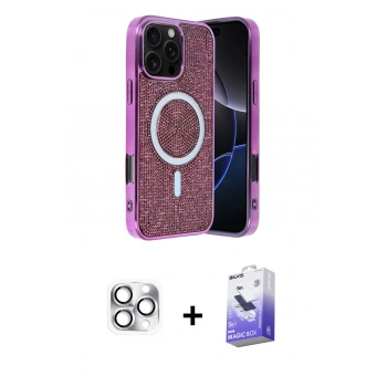 MARSİLYAN™- iPhone 16 Pro Max Kılıf Eksen Çizgi - Siyah Bilvis 5in1 5D Magic Hayalet Cam Ekran Koruyucu + Pers Alüminyum Kamera Lens - GS