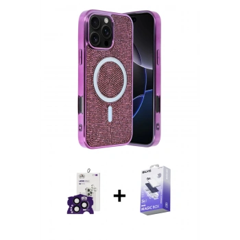 MARSİLYAN™- iPhone 16 Pro Max Kılıf Eksen Çizgi - Siyah Bilvis 5in1 5D Magic Hayalet Cam Ekran Koruyucu + Bilvis Titan Kamera Lens - SH