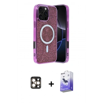MARSİLYAN™- iPhone 16 Pro Max Kılıf Eksen Çizgi - Siyah Bilvis 5in1 5D Magic Hayalet Cam Ekran Koruyucu + PVD Metal Kamera Lens - GD