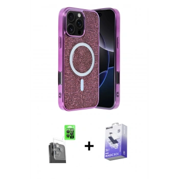 MARSİLYAN™- iPhone 16 Pro Max Kılıf Eksen Çizgi - Siyah Bilvis 5in1 5D Magic Hayalet Cam Ekran Koruyucu + Raze Metal Kamera Lens - SH