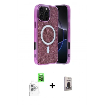 MARSİLYAN™- iPhone 16 Pro Max Kılıf Eksen Çizgi - Siyah Bilvis Hayalet Cam Ekran Koruyucu + Raze Metal Kamera Lens - BZ