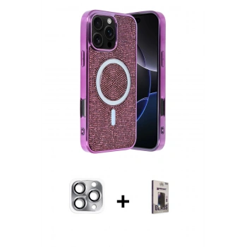 MARSİLYAN™- iPhone 16 Pro Max Kılıf Eksen Çizgi - Siyah Bilvis Hayalet Cam Ekran Koruyucu + Pers Alüminyum Kamera Lens - GI