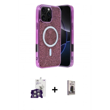 MARSİLYAN™- iPhone 16 Pro Max Kılıf Eksen Çizgi - Siyah Bilvis Hayalet Cam Ekran Koruyucu + Bilvis Titan Kamera Lens - GS