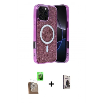 MARSİLYAN™- iPhone 16 Pro Max Kılıf Eksen Çizgi - Siyah Bilvis Hayalet Cam Ekran Koruyucu + Raze Metal Kamera Lens - CLTM