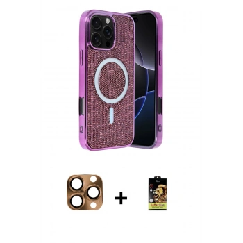 MARSİLYAN™- iPhone 16 Pro Max Kılıf Eksen Çizgi - Siyah Buffer Cam Ekran Koruyucu + Pers Alüminyum Kamera Lens - CLTM