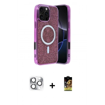 MARSİLYAN™- iPhone 16 Pro Max Kılıf Eksen Çizgi - Siyah Buffer Cam Ekran Koruyucu + Pers Alüminyum Kamera Lens - GS