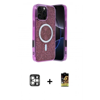 MARSİLYAN™- iPhone 16 Pro Max Kılıf Eksen Çizgi - Siyah Buffer Cam Ekran Koruyucu + PVD Metal Kamera Lens - GS