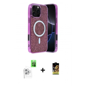 MARSİLYAN™- iPhone 16 Pro Max Kılıf Eksen Çizgi - Siyah Buffer Cam Ekran Koruyucu + Raze Metal Kamera Lens - BZ