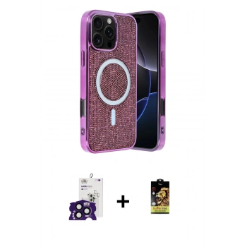 MARSİLYAN™- iPhone 16 Pro Max Kılıf Eksen Çizgi - Siyah Buffer Cam Ekran Koruyucu + Bilvis Titan Kamera Lens - SH
