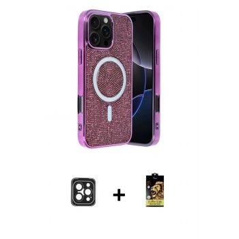 MARSİLYAN™- iPhone 16 Pro Max Kılıf Eksen Çizgi - Siyah Buffer Cam Ekran Koruyucu + PVD Metal Kamera Lens - SH