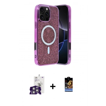 MARSİLYAN™- iPhone 16 Pro Max Kılıf Eksen Çizgi - Siyah Buffer Hayalet Cam Ekran Koruyucu + Bilvis Titan Kamera Lens - GS