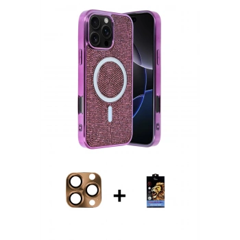 MARSİLYAN™- iPhone 16 Pro Max Kılıf Eksen Çizgi - Siyah Buffer Hayalet Cam Ekran Koruyucu + Pers Alüminyum Kamera Lens - CLTM