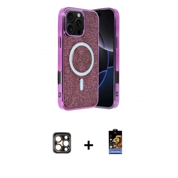 MARSİLYAN™- iPhone 16 Pro Max Kılıf Eksen Çizgi - Siyah Buffer Hayalet Cam Ekran Koruyucu + PVD Metal Kamera Lens - GD