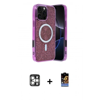 MARSİLYAN™- iPhone 16 Pro Max Kılıf Eksen Çizgi - Siyah Buffer Hayalet Cam Ekran Koruyucu + PVD Metal Kamera Lens - GS