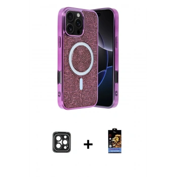 MARSİLYAN™- iPhone 16 Pro Max Kılıf Eksen Çizgi - Siyah Buffer Hayalet Cam Ekran Koruyucu + PVD Metal Kamera Lens - SH