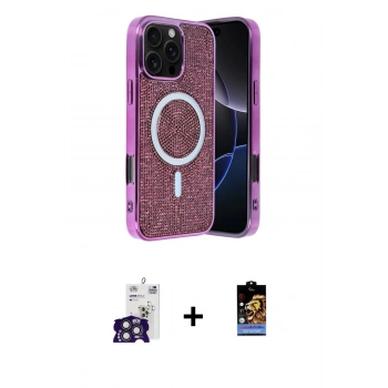 MARSİLYAN™- iPhone 16 Pro Max Kılıf Eksen Çizgi - Siyah Buffer Hayalet Cam Ekran Koruyucu + Bilvis Titan Kamera Lens - TMGI