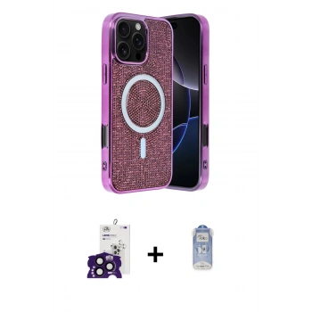 MARSİLYAN™- iPhone 16 Pro Max Kılıf Eksen Çizgi - Siyah Joko Magic 5D Cam + Bilvis Titan Kamera Lens - SH