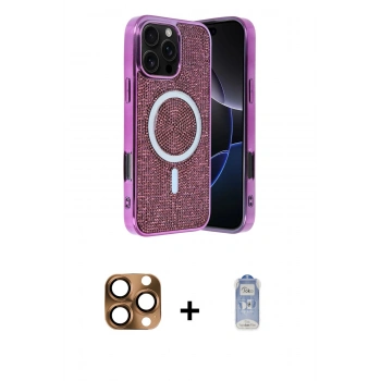 MARSİLYAN™- iPhone 16 Pro Max Kılıf Eksen Çizgi - Siyah Joko Magic 5D Cam + Pers Alüminyum Kamera Lens - CLTM