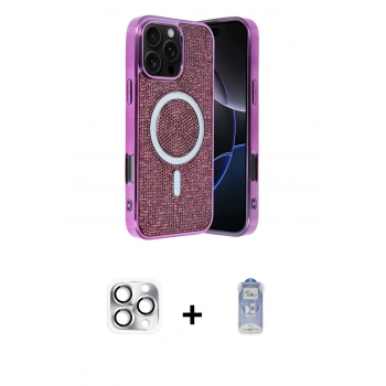 MARSİLYAN™- iPhone 16 Pro Max Kılıf Eksen Çizgi - Siyah Joko Magic 5D Cam + Pers Alüminyum Kamera Lens - GS