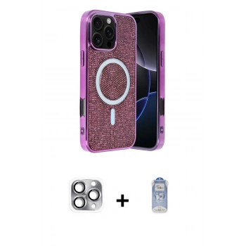 MARSİLYAN™- iPhone 16 Pro Max Kılıf Eksen Çizgi - Siyah Joko Magic 5D Cam + Pers Alüminyum Kamera Lens - GI