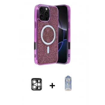 MARSİLYAN™- iPhone 16 Pro Max Kılıf Eksen Çizgi - Siyah Joko Magic 5D Cam + PVD Metal Kamera Lens - GS