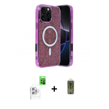 MARSİLYAN™- iPhone 16 Pro Max Kılıf Eksen Çizgi - Siyah Joko Magic 5D Hayalet Cam + Raze Metal Kamera Lens - BZ