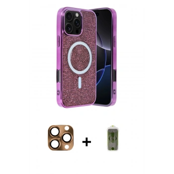 MARSİLYAN™- iPhone 16 Pro Max Kılıf Eksen Çizgi - Siyah Joko Magic 5D Hayalet Cam + Pers Alüminyum Kamera Lens - CLTM