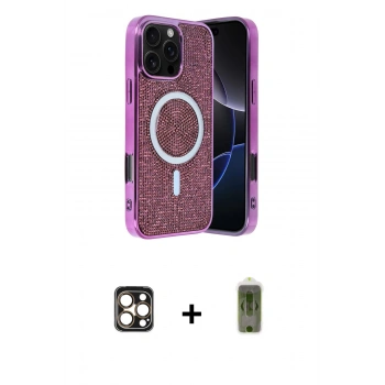 MARSİLYAN™- iPhone 16 Pro Max Kılıf Eksen Çizgi - Siyah Joko Magic 5D Hayalet Cam + PVD Metal Kamera Lens - GD