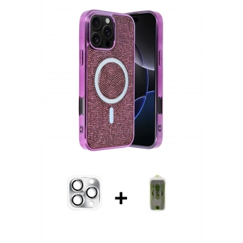 MARSİLYAN™- iPhone 16 Pro Max Kılıf Eksen Çizgi - Siyah Joko Magic 5D Hayalet Cam + Pers Alüminyum Kamera Lens - GS