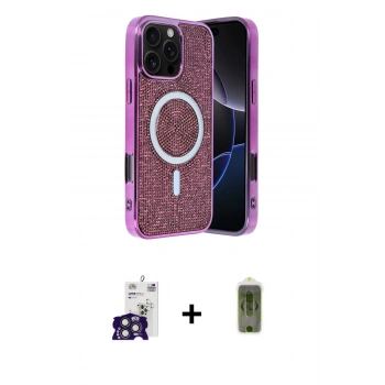 MARSİLYAN™- iPhone 16 Pro Max Kılıf Eksen Çizgi - Siyah Joko Magic 5D Hayalet Cam + Bilvis Titan Kamera Lens - TMGI