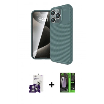 MARSİLYAN™- iPhone 16 Pro Max Kılıf Eksen Form Prime - Şeffaf 360 Full Body Arka Koruyucu + Bilvis Titan Kamera Lens - GS