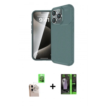 MARSİLYAN™- iPhone 16 Pro Max Kılıf Eksen Form Prime - Şeffaf 360 Full Body Arka Koruyucu + Raze Metal Kamera Lens - NLGY