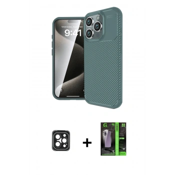 MARSİLYAN™- iPhone 16 Pro Max Kılıf Eksen Form Prime - Şeffaf 360 Full Body Arka Koruyucu + PVD Metal Kamera Lens - SH