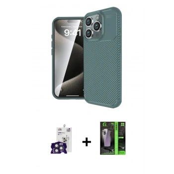 MARSİLYAN™- iPhone 16 Pro Max Kılıf Eksen Form Prime - Şeffaf 360 Full Body Arka Koruyucu + Bilvis Titan Kamera Lens - TMGI