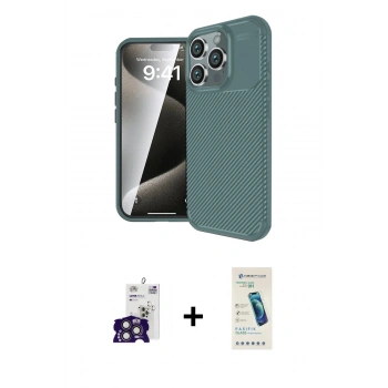 MARSİLYAN™- iPhone 16 Pro Max Kılıf Eksen Form Prime - Şeffaf Pasifik Cam Ekran Koruyucu + Bilvis Titan Kamera Lens - TMGI