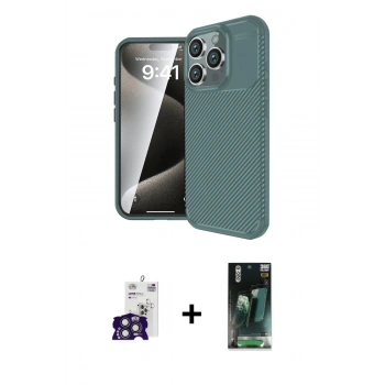 MARSİLYAN™- iPhone 16 Pro Max Kılıf Eksen Form Prime - Siyah 360 Mat Full Body Arka Koruyucu + Bilvis Titan Kamera Lens - TMGI