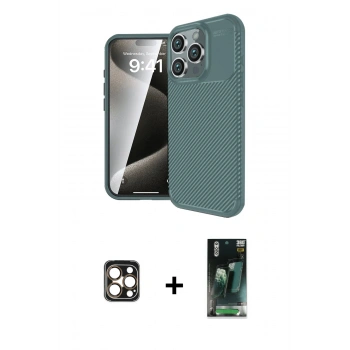 MARSİLYAN™- iPhone 16 Pro Max Kılıf Eksen Form Prime - Siyah 360 Mat Full Body Arka Koruyucu + PVD Metal Kamera Lens - GD