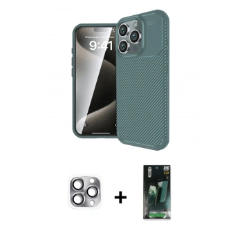 MARSİLYAN™- iPhone 16 Pro Max Kılıf Eksen Form Prime - Siyah 360 Mat Full Body Arka Koruyucu + Pers Alüminyum Kamera Lens - GI