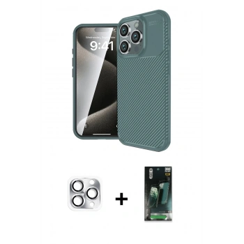 MARSİLYAN™- iPhone 16 Pro Max Kılıf Eksen Form Prime - Siyah 360 Mat Full Body Arka Koruyucu + Pers Alüminyum Kamera Lens - GS