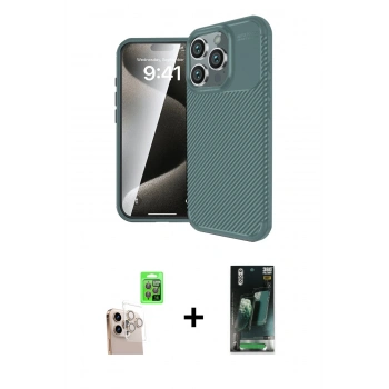 MARSİLYAN™- iPhone 16 Pro Max Kılıf Eksen Form Prime - Siyah 360 Mat Full Body Arka Koruyucu + Raze Metal Kamera Lens - NLGY