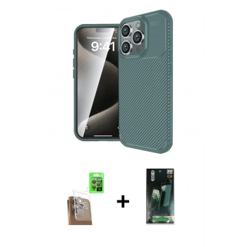 MARSİLYAN™- iPhone 16 Pro Max Kılıf Eksen Form Prime - Siyah 360 Mat Full Body Arka Koruyucu + Raze Metal Kamera Lens - CLTM