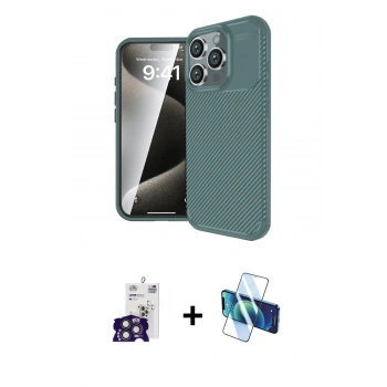 MARSİLYAN™- iPhone 16 Pro Max Kılıf Eksen Form Prime - Siyah 3D Antistatik Cam Ekran Koruyucu + Bilvis Titan Kamera Lens - TMGI